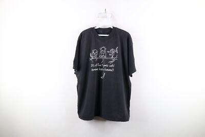 Vintage Y2K Streetwear Mens XL Faded Spell Out Monkey Bananas T-Shirt Black