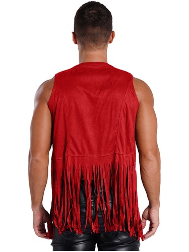Men Outfits Tassel Waistcoat Fashion Vest Fringe Jacket Suede Suits Cosplay 70s - Picture 11 of 59