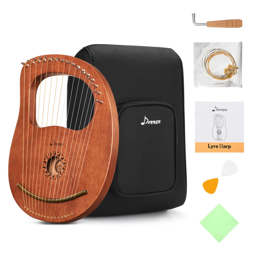 Montura de cobre Donner DLH-003 arpa de lira 16 cuerdas de metal cuerpo de caoba + bolsa de concierto