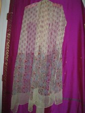 INDIA, VERY LONG, SCARF OR WRAP- TAN/ PURPLE  PINK COLORS, SHEER FABRIC, NE