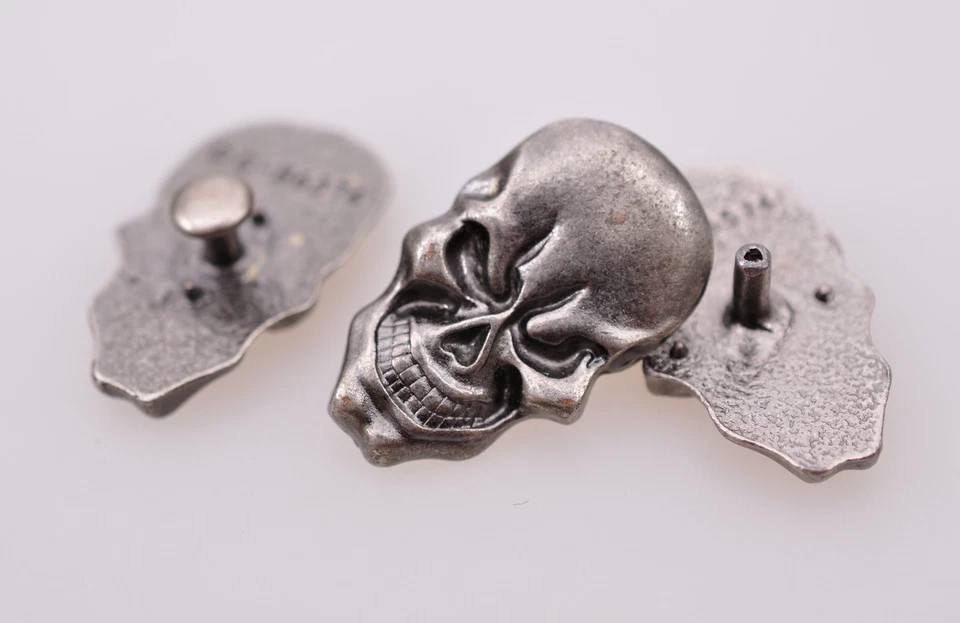 1.7X2.8CM 10pcs Rock Antique Silver Skull Studs Leathercraft Decor Saddle Concho - Image 2 of 4