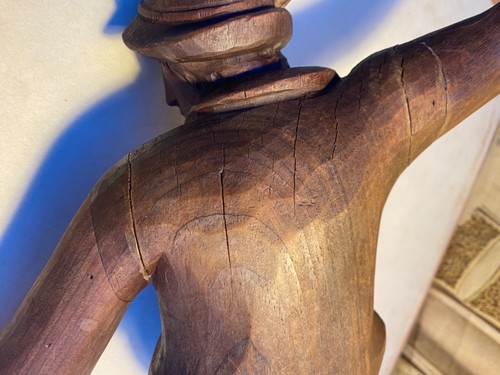 antica lampada da alpinismo tedesca intagliata in legno appena intagliata senza lampada 48 cm di larghezza - Foto 8 di 17