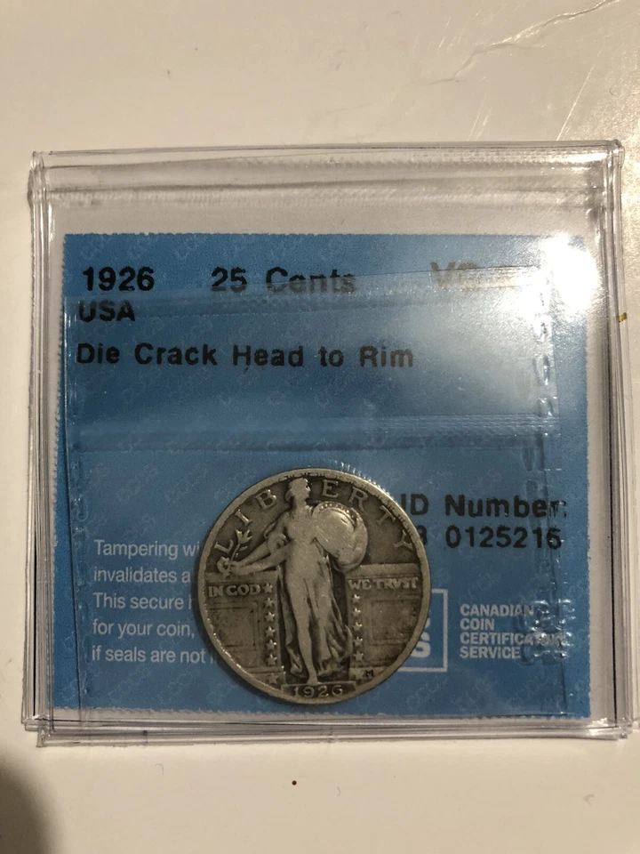 1926 Standing Liberty 25 Cent Quarter Silver Coin VG-8 spear Head  Mint Error - Image 2 of 4