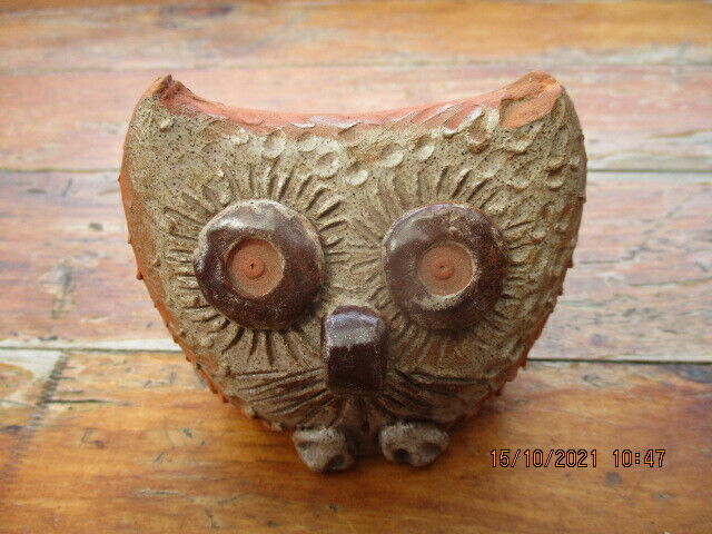 Vintage Small Terracotta Owl Signed E McM