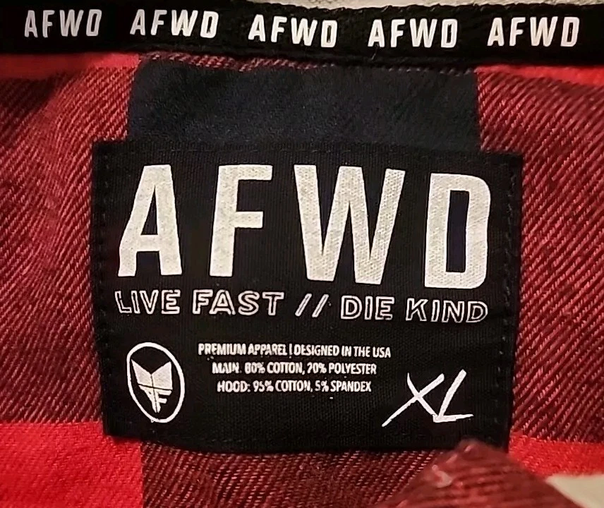 VETEMENTS Felpa con cappuccio AFWD da uomo XL rossa nera a quadri camicia abbottonata manica lunga