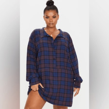Prettylittlething Plus Purple Oversized Check Shirt Dress Size 20