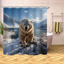 Polar Bear Print Waterproof Shower Curtain Set Bathroom Decor Curtain W/Hook 70"