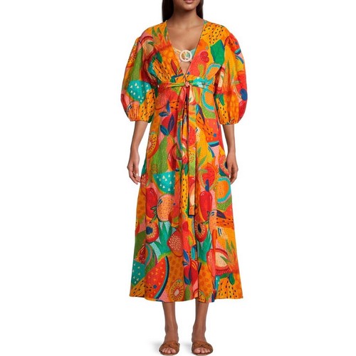 NWT New $195 Farm Rio Whimsical Summery Salad Maxi Long Dress XS RUNS SMALL - Picture 2 of 10