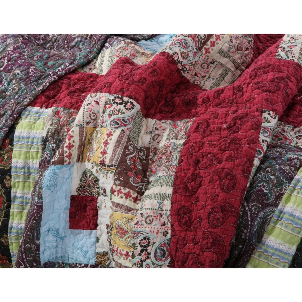 BEAUTIFUL LOG CABIN LODGE COUNTRY BLUE RED BROWN SOUTHWEST COZY BOHO QUILT SET - Image 3 of 3