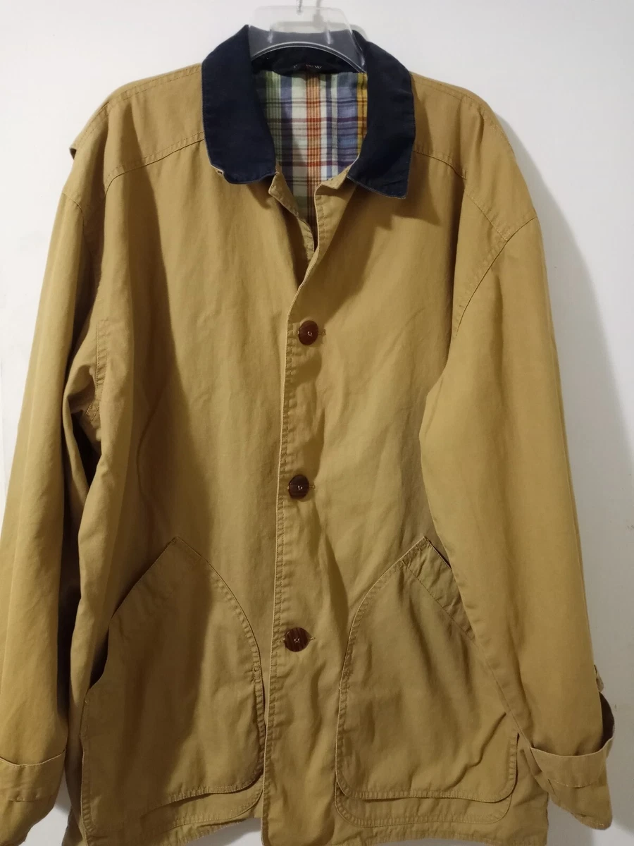 Men s J Crew Khaki Outdoor Wind Jacket Blue Corduroy Collar Cuffs Size Lg