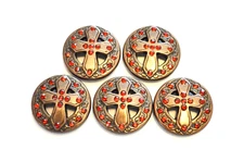 Lot of 5 Enmon Rhinestone Cross Concho Leather Western Round Belt Tack