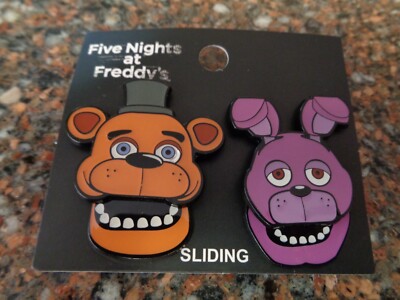 Five 5 Nights At Freddy's Sliding Mouth Pin Set of 2 Bioworld New