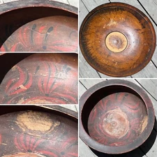 EARLY RARE PENNSYLVANIA GERMAN PAINTED DOUGH BOWL