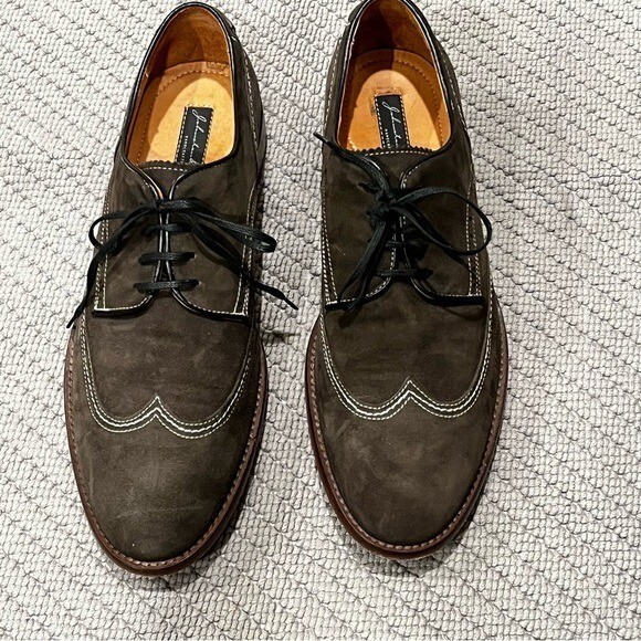 Johnston & Murphy Suede Oxfords Lace Up Wingtip Top Stitching Gray Size 10 Johnston & Murphy Mens 10M Suede Wingtip Oxford Shoes Gray  main image 2