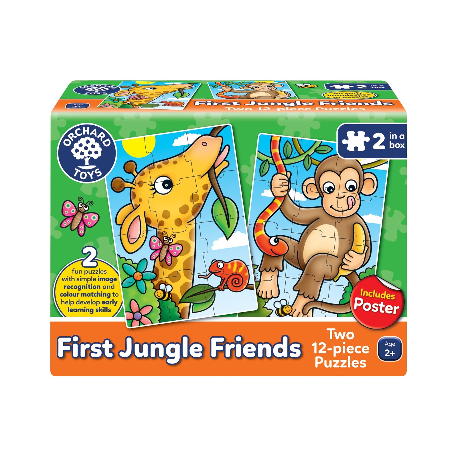 Orchard Toys First Jungle Friends Jigsaw Puzzle, 12-Piece Jigsaws, Two Puzzles i