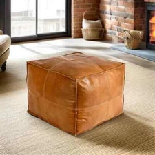 Ottoman Moroccan Footstool Leather Unstuffed Square 20'' New Pouffe Best Looking