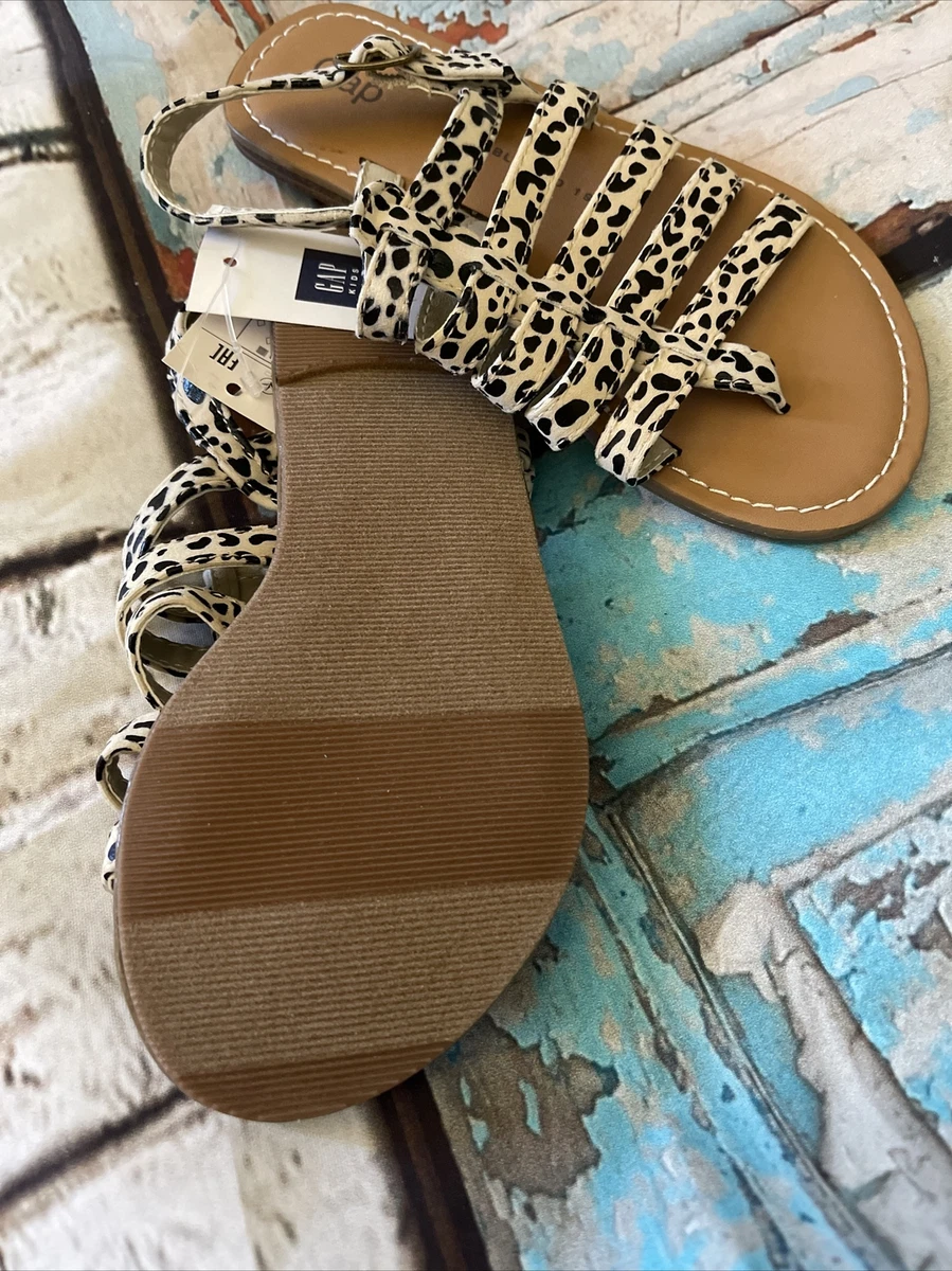 GAP Baby Toddler Girls Size US 12 Ivory Black Leopard Gladiator Sandals Shoe