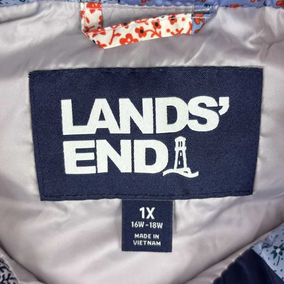 Lands' End Vest Womens 1X 16W-18W Floral Patchwork Quilted Down Puffer Zip - Image 3 of 4