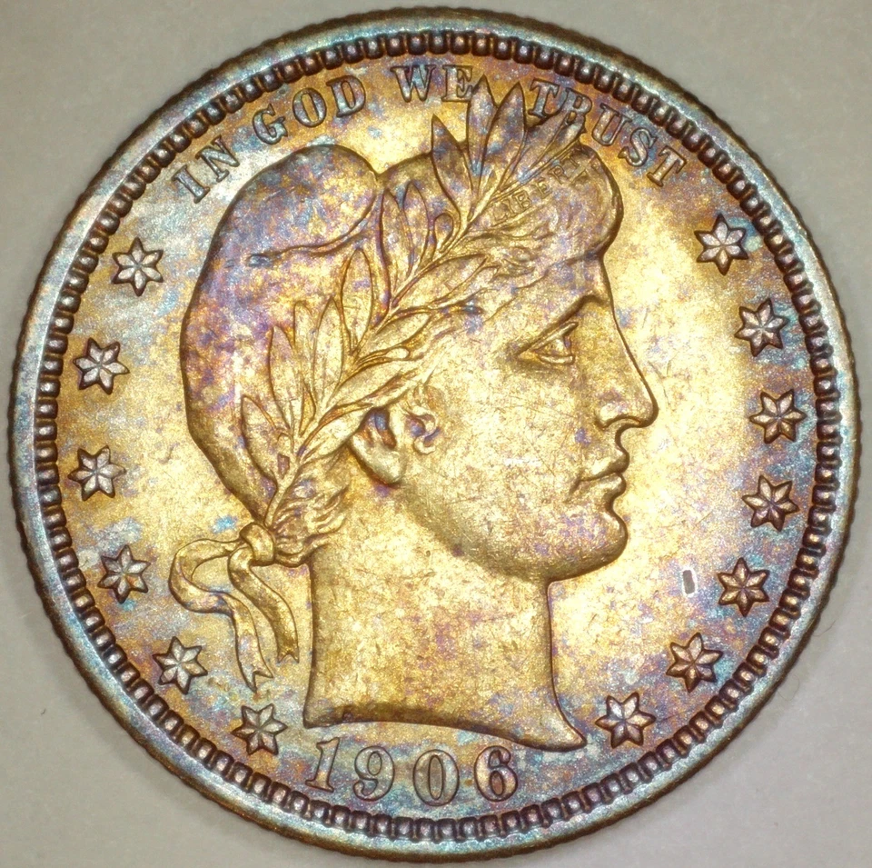 Cuarto de barbero de plata 190 25C - sin circular - tonificado Foto 2 de 3