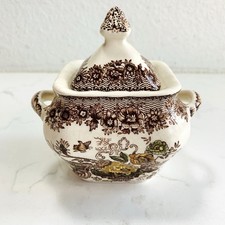 Antique Mason's England Ironstone Sugar Bowl & Lid W/ Handles Ascot Brown Manchu