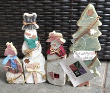Linens-N-Things Distressed Wood Table Christmas Tree Snowman Decoration 10"