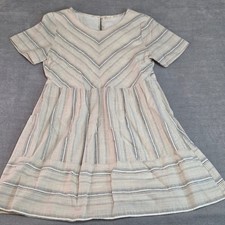 Altar'd State Striped Babydoll Dress Women M Beige Multi V-Neck Short Sleeve