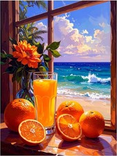 Tile Mural Beach Window View Orange Juice Kitchen Wall Backsplash Marble Ceramic