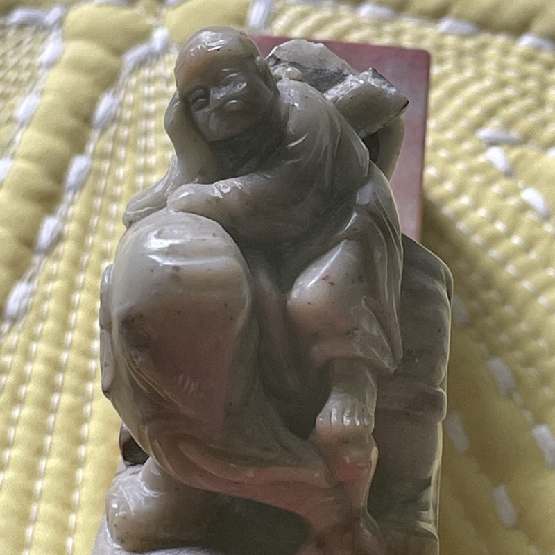 Chinese Vintage Carved Marble Stone Ink Stamp Elephant Carrying Sleeping Boy