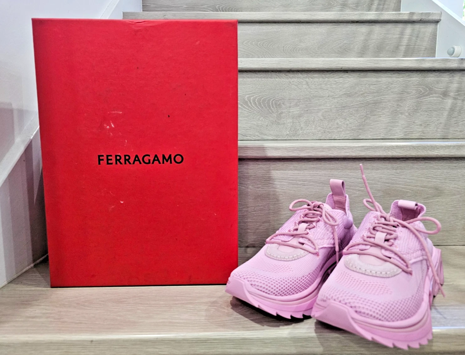 Ferragamo — Salvatore Ferragamo Women's Nima Knit Bubble Gum Running Sneakers AU 7 RRP$1490