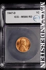 1947-D Lincoln Wheat Cent-ICG MS 66 RD Choice Gem BU No Reserve #SLL825