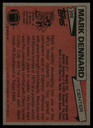 1981 Topps #209 Mark Dennard - Picture 2 of 2