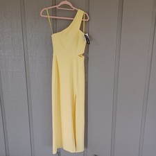 Xscape One Shoulder Gown Size 4 Women Party Cocktail Cutout Slit In Lemon