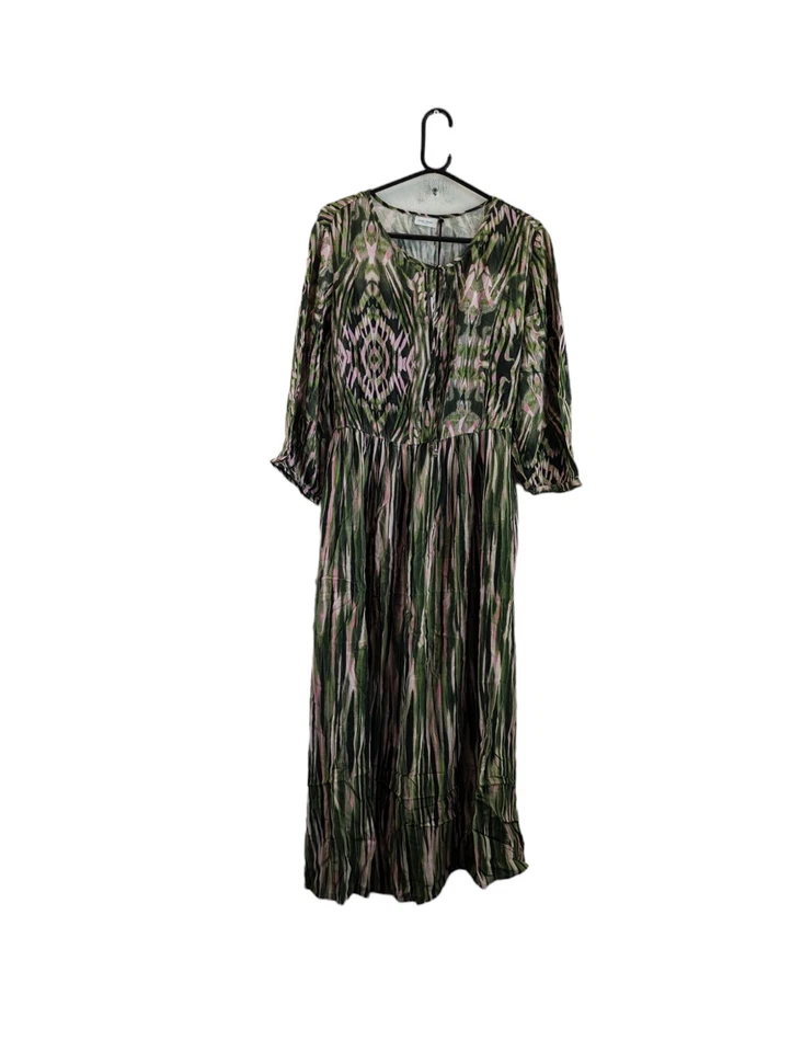 gerry weber womens dress green & pink kleid midi belted round neck size 16 - Image 2 of 4