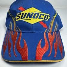 Sunoco Racing Race Gas Company FLAMES Logo Baseball Hat Cap Blue Vintage