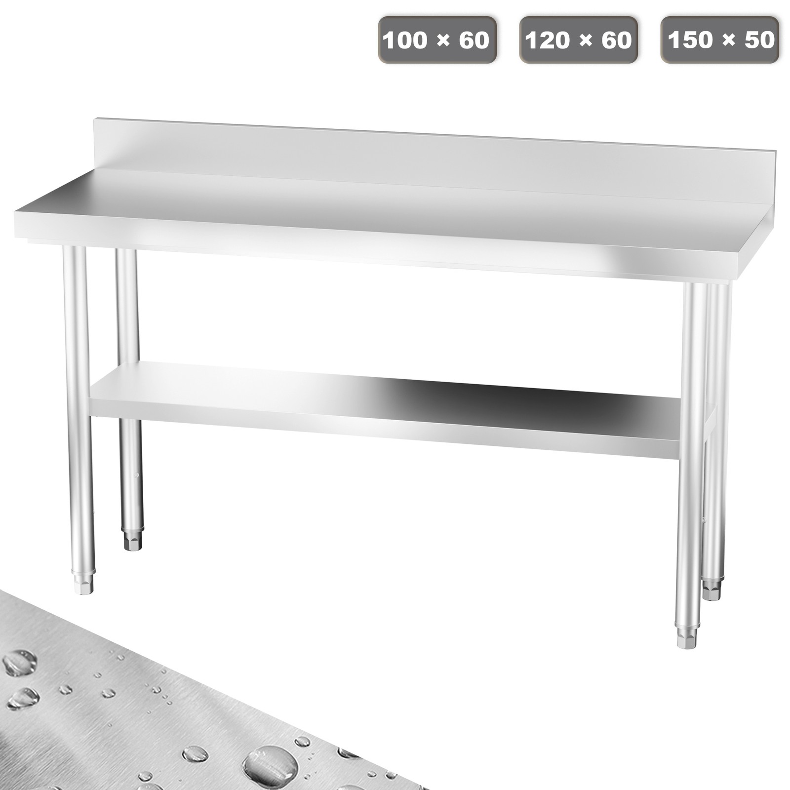 Edelstahltisch Arbeitstisch Küchentisch 100/120/150cm 2 Essen Tisch Zerlegetisch