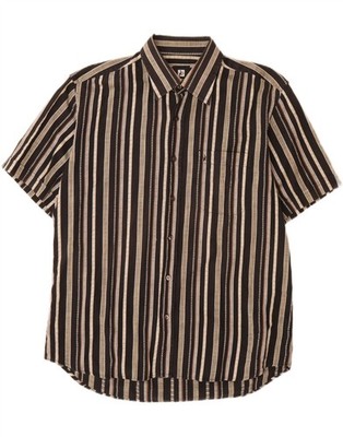ROCCOBAROCCO Mens Short Sleeve Shirt Size 16 1/2 42 Large Brown Striped BT04
