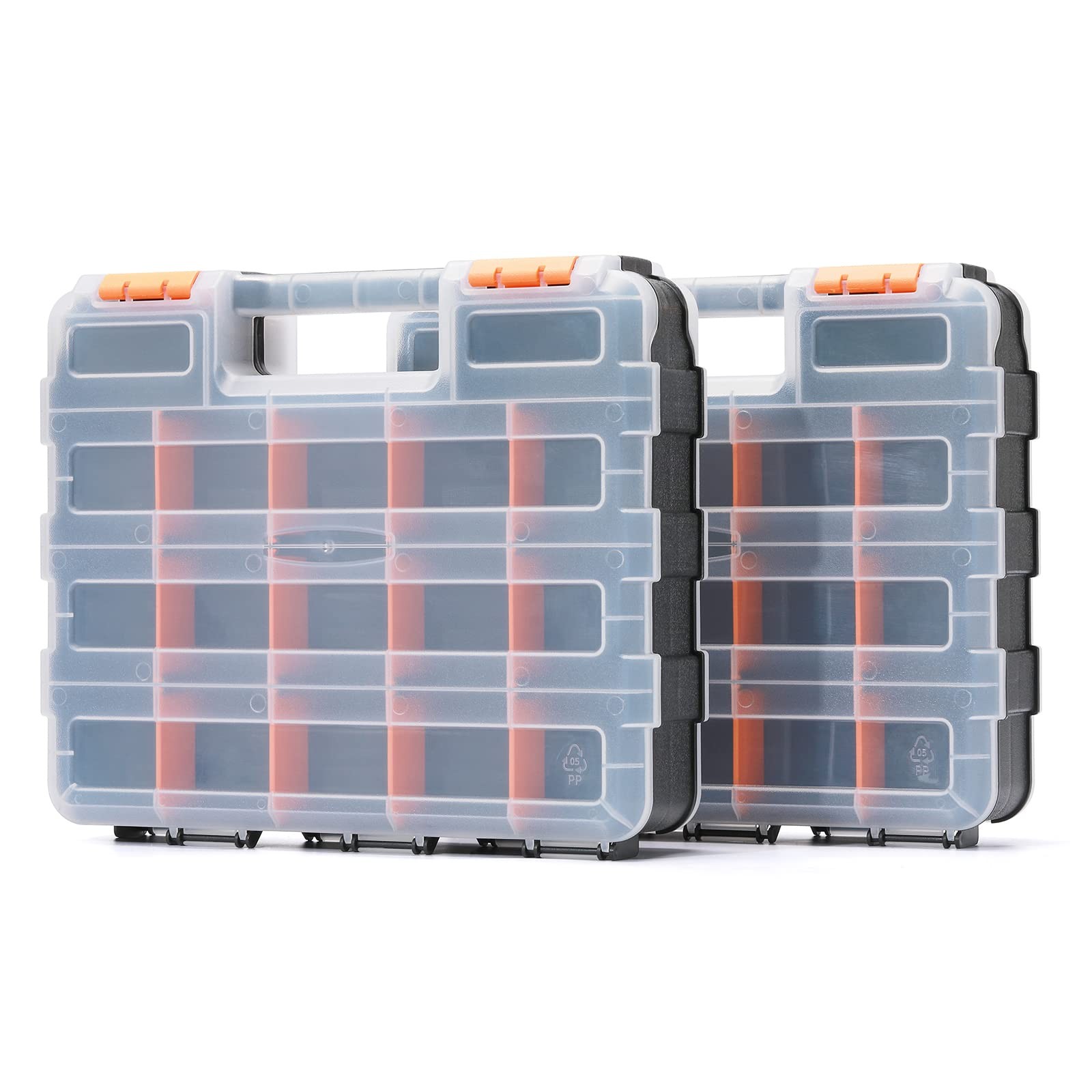 Double-Sided Tool Organizer with Customizable Plastic Dividers for Hardware Storage  