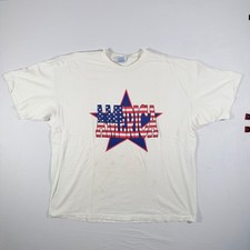 Vintage America Shirt Mens 2XL Flag Star White Single Stitch 90s MADE IN USA