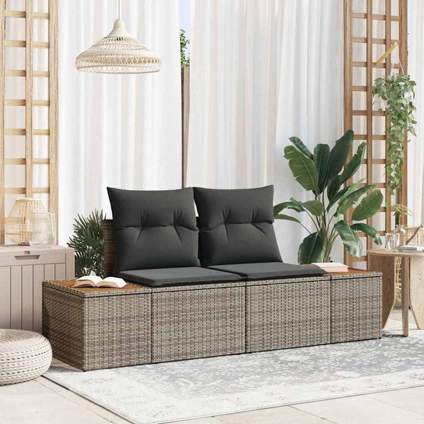 Gartensofa 2-Sitzer Mit Stauraum Und Kissen Grau Poly Rattan-image