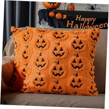  Halloween Pumpkin Decorative Pillow Covers 18x18 18" x 18" (Pack of 2) Orange