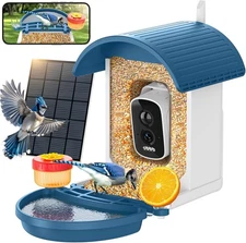 Bird Feeder with Camera, Smart Birdfeeder Solar-Powered, White And Blue 