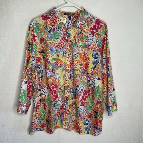 Camicia donna Lauren Ralph Lauren acquerello floreale cotone bottoni taglie forti 2X - Foto 7 di 9
