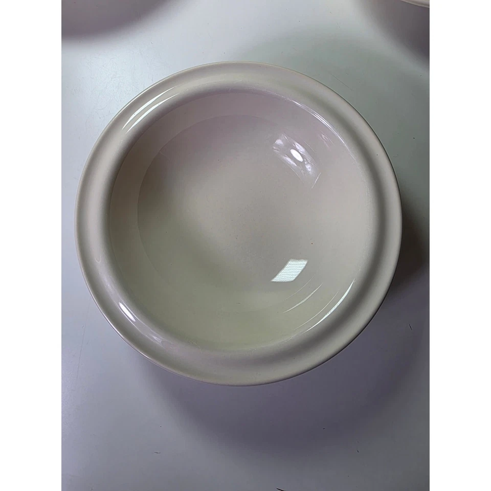 CRATE & BARREL Cream Marbury Rim 8.75" Soup Cereal Bowl Portugal Set of 4 - Image 2 of 4