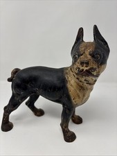 Antique Original Paint Hubley Boston Terrier Cast Iron Ornate Door Stop