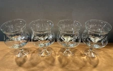 VTG-Princess House Set Of 4-Etched Crystal Shrimp Cocktail Glasses W/Liners