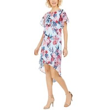 Adrianna Papell Womens L Blue Multicolor Floral High Low Dress NWT CY70