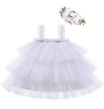 Bow Dream Baby Tutu Flower Girl Dress Wedding with Headband Birthday Party 0-3mo