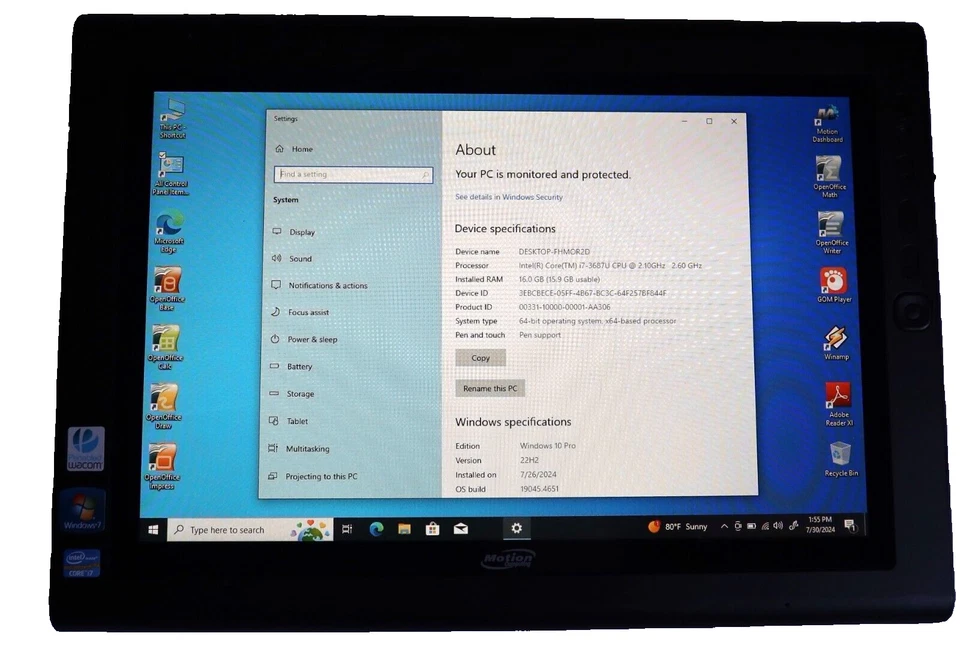 Motion Computing J3600 Tablet Corei7 2.1GH 16GB Ram 256GB SSD VAD LCD Gobi 3K - Image 3 of 4