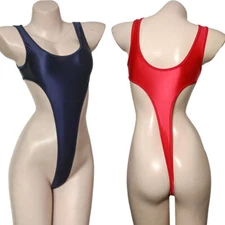 Womens Satin Shiny High Cut Bikini Leotard Lingerie Tops Bodycon Thong Bodysuit