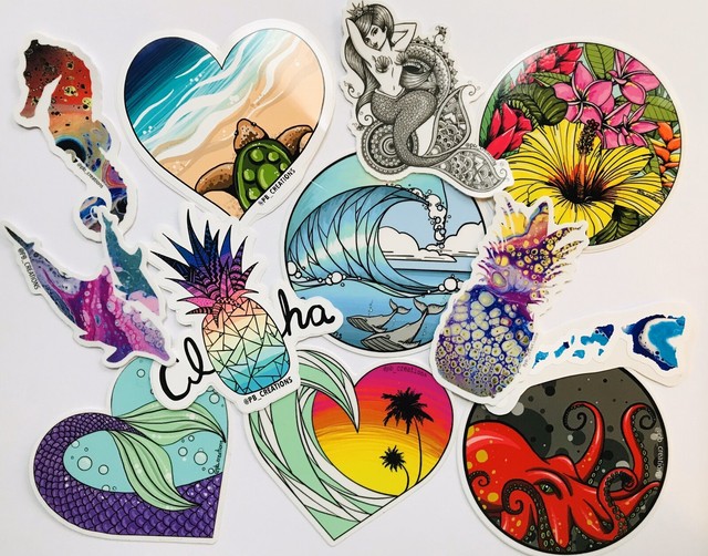 Tropical Hawaii Island Vinyl Sticker Lot. Aloha Beach Ocean Hawaiian